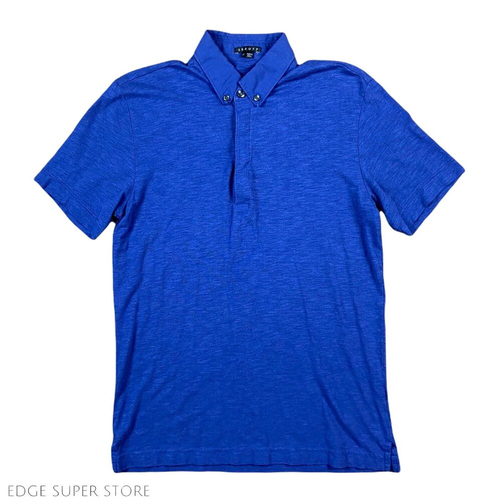 Theory Royal Blue Lightweight Knit Button Up Cotton Polo Shirt Size XSmall